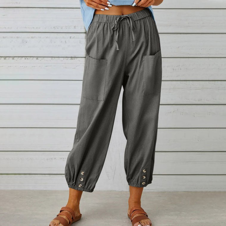 Pantalón Relax Lino Azul Mujer