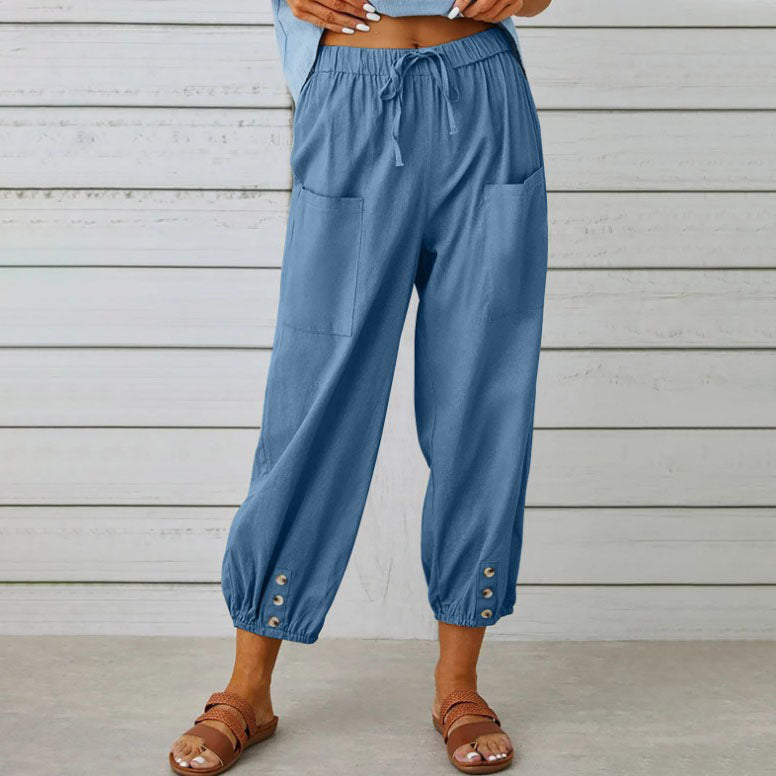 Pantalón Relax Lino Azul Mujer