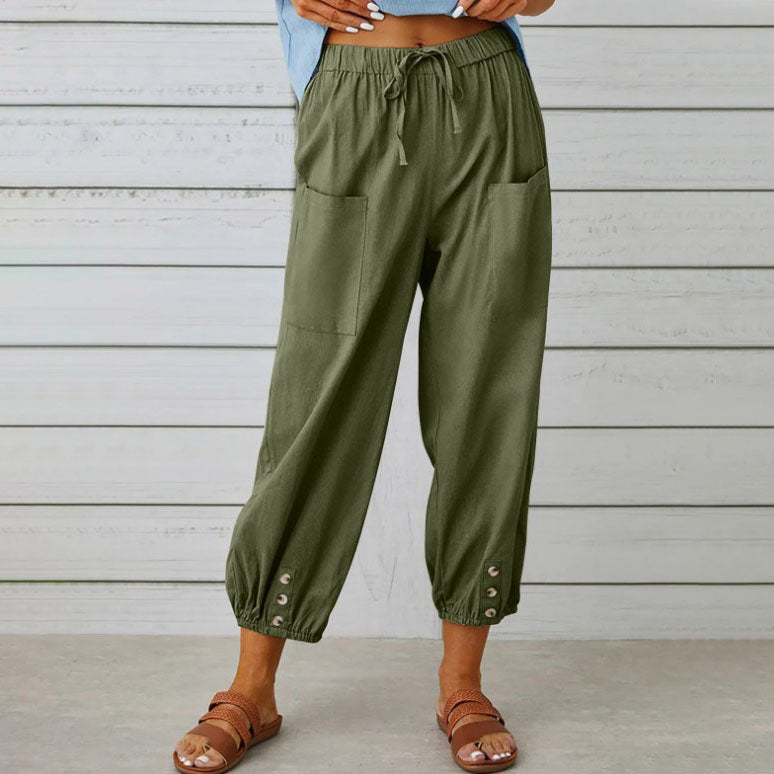 Pantalón Relax Lino Azul Mujer