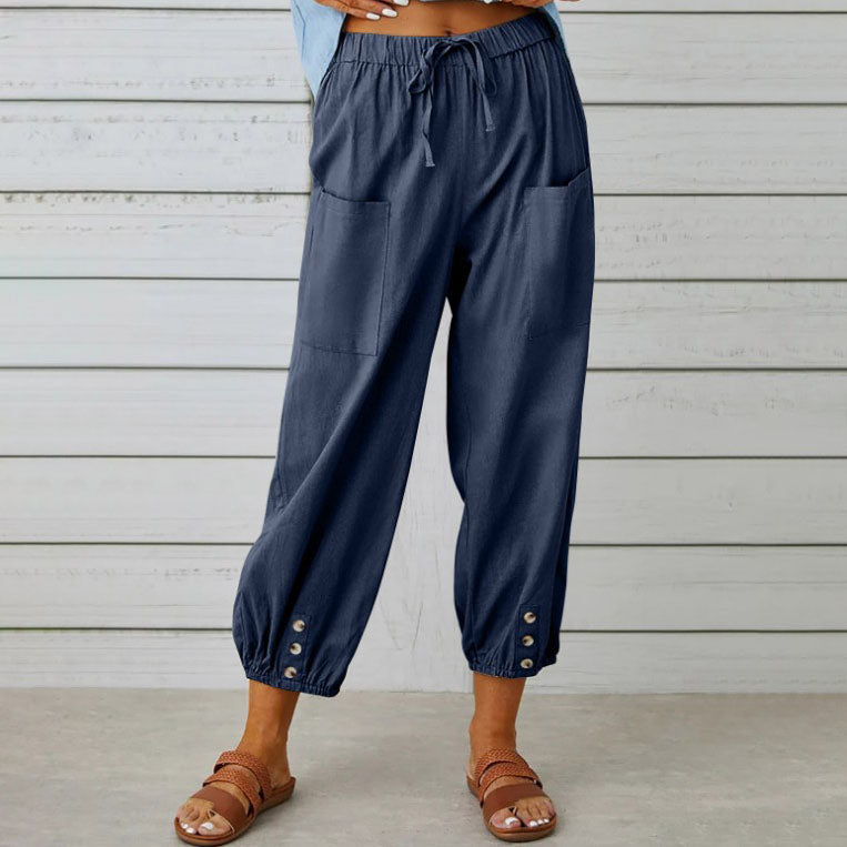 Pantalón Relax Lino Azul Mujer