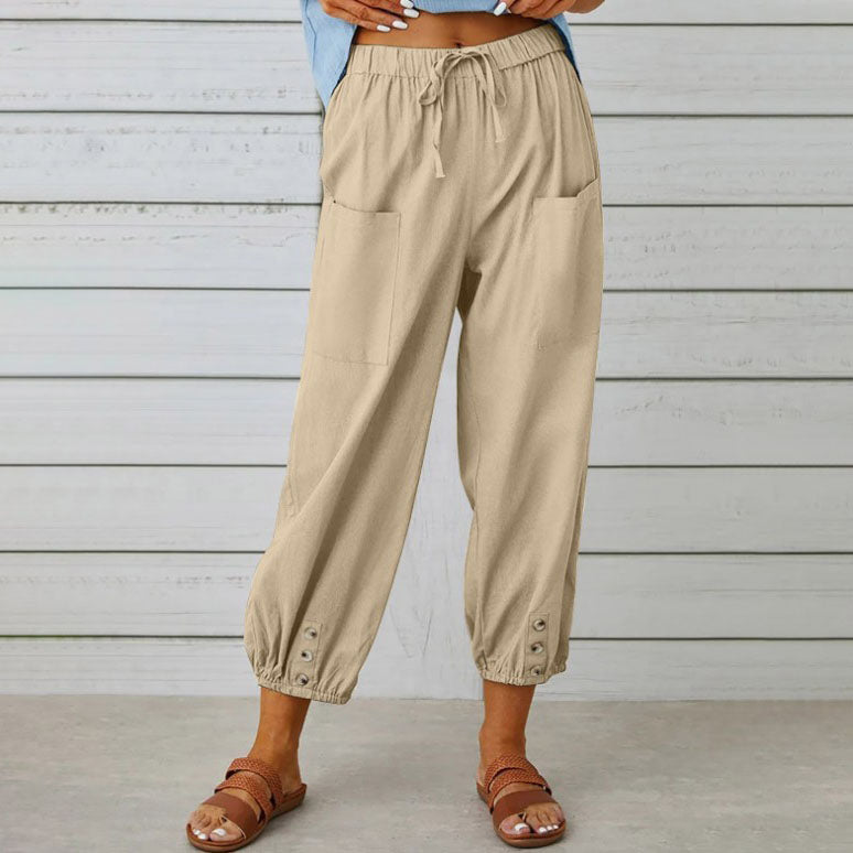Pantalón Relax Lino Azul Mujer