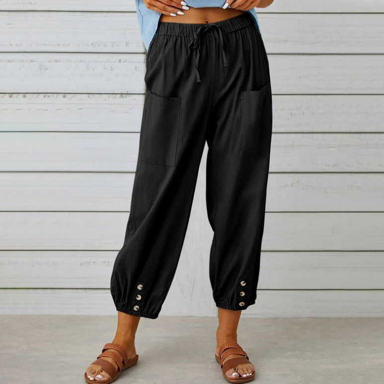 Pantalón Relax Lino Azul Mujer