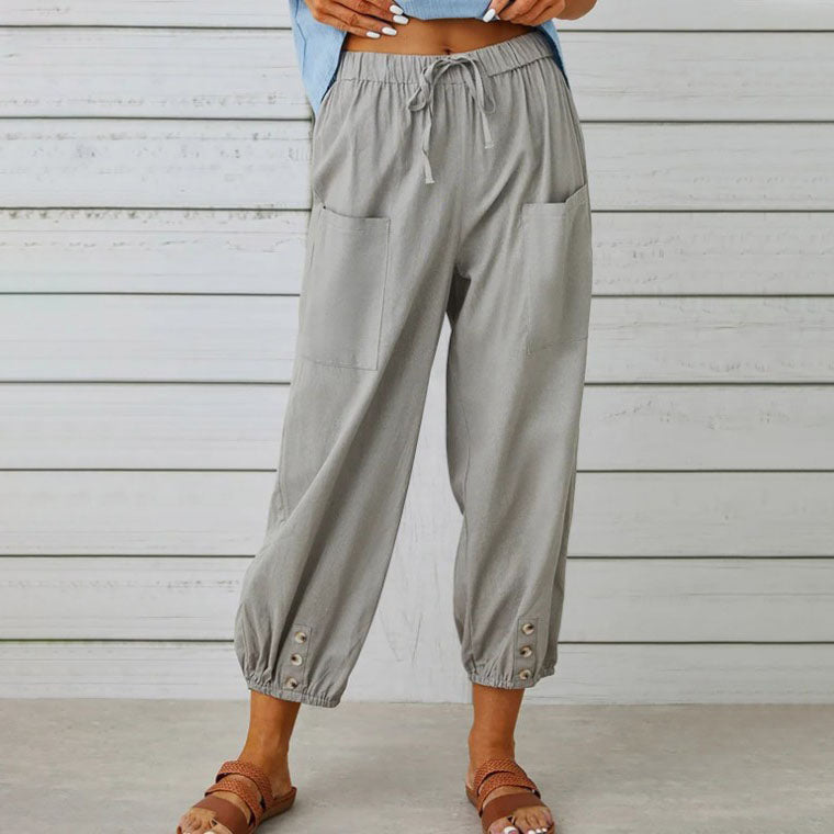 Pantalón Relax Lino Azul Mujer
