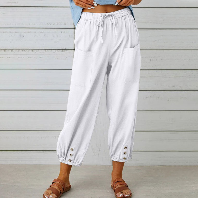 Pantalón Relax Lino Azul Mujer