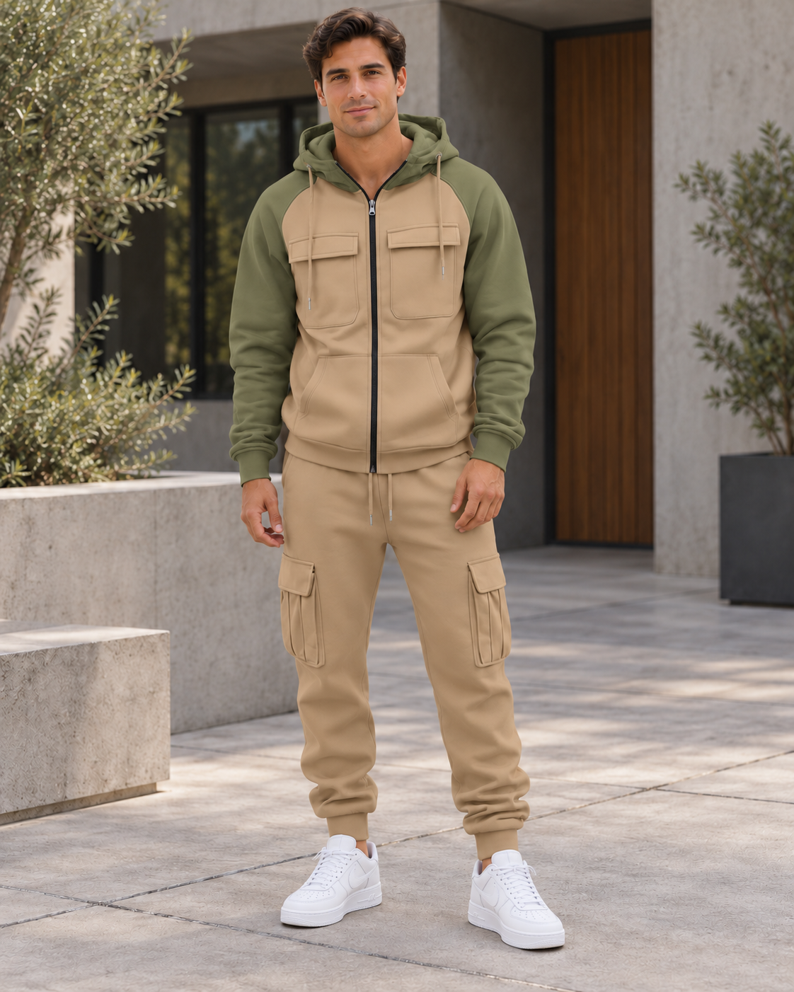 Conjunto Cargo Atlas · Beige / Verde oliva
