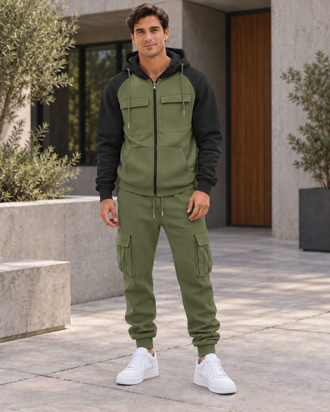 Conjunto Cargo Atlas · Verde oliva / Negro