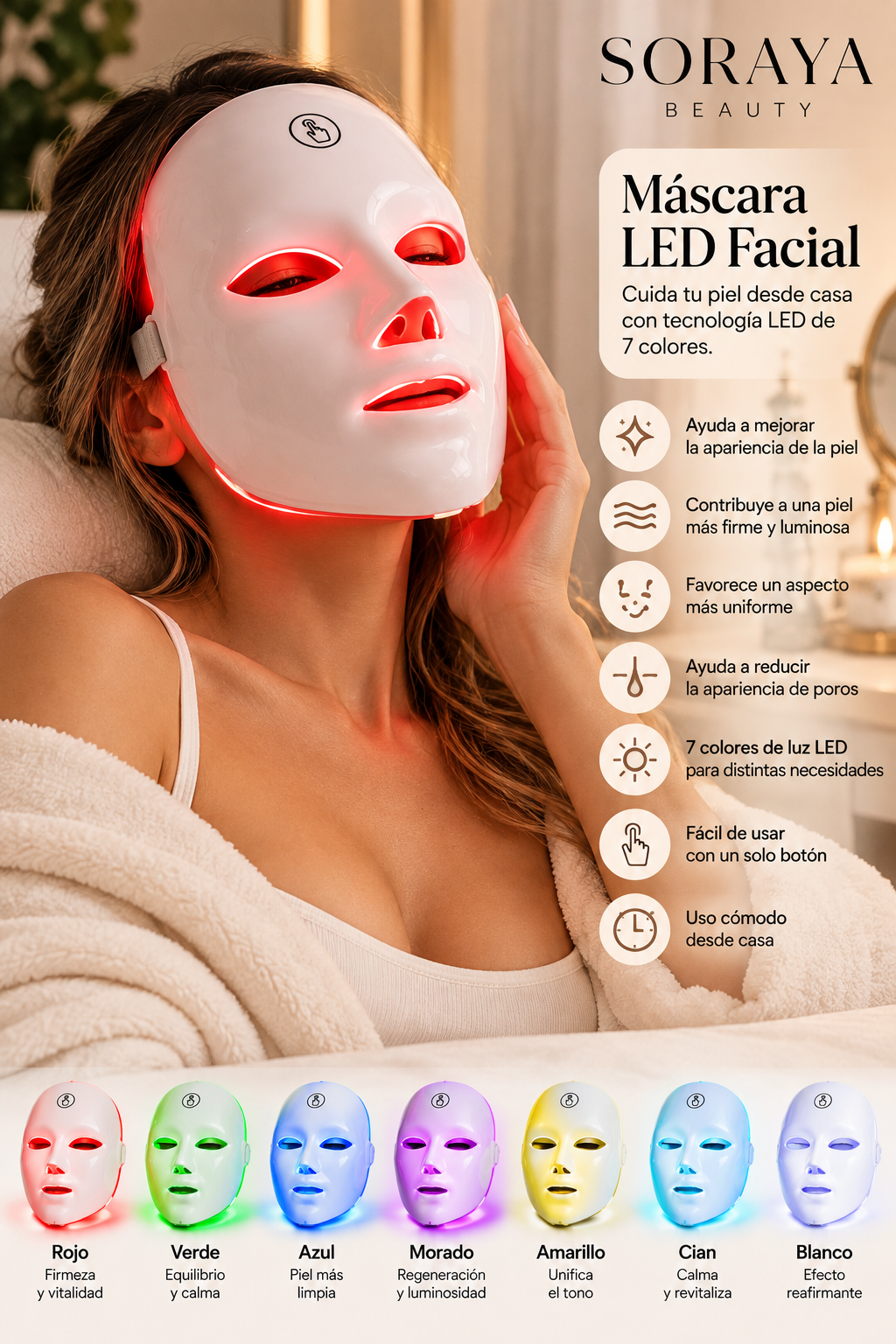 Máscara LED facial Soraya Beauty