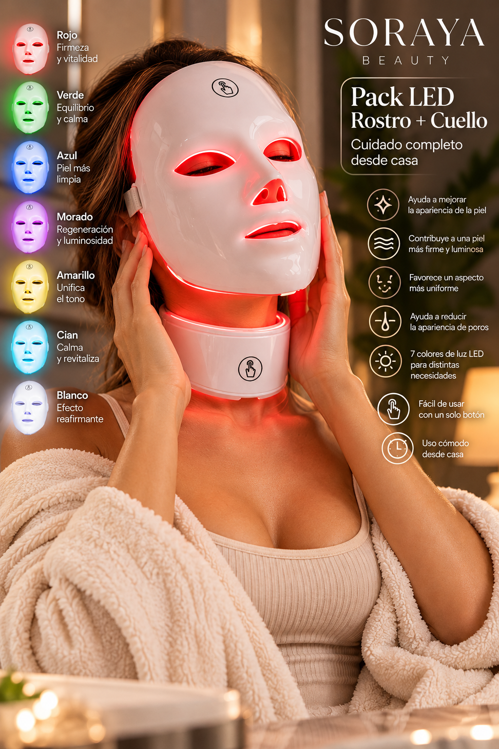 Pack LED rostro y cuello en uso