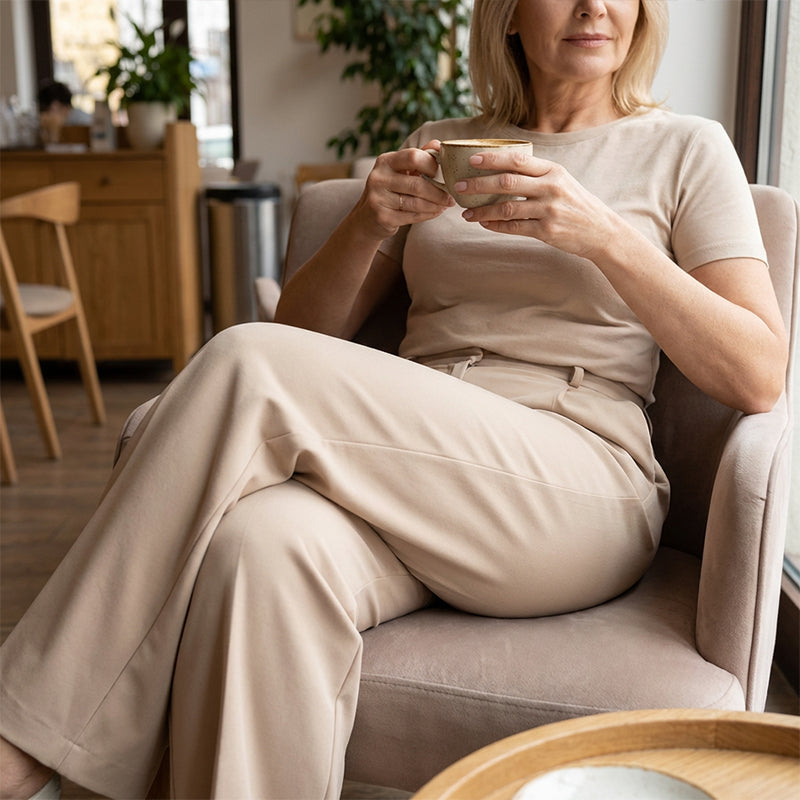 Pantalón Relax Beige Pierna Ancha Mujer