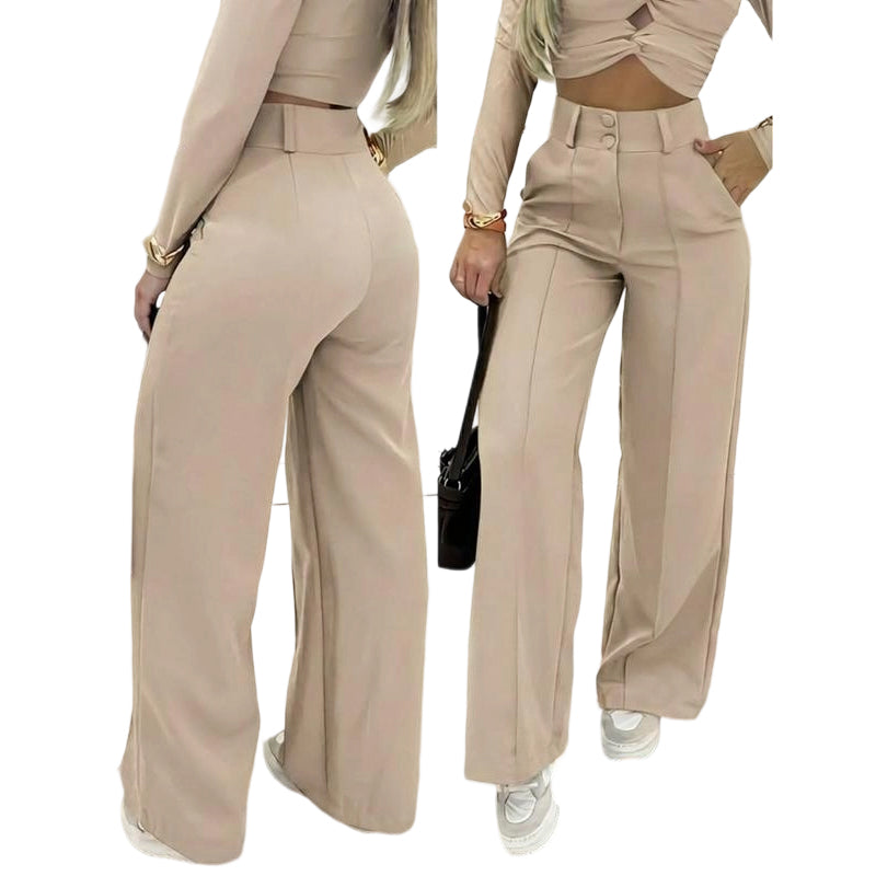 Pantalón Relax Beige Pierna Ancha Mujer